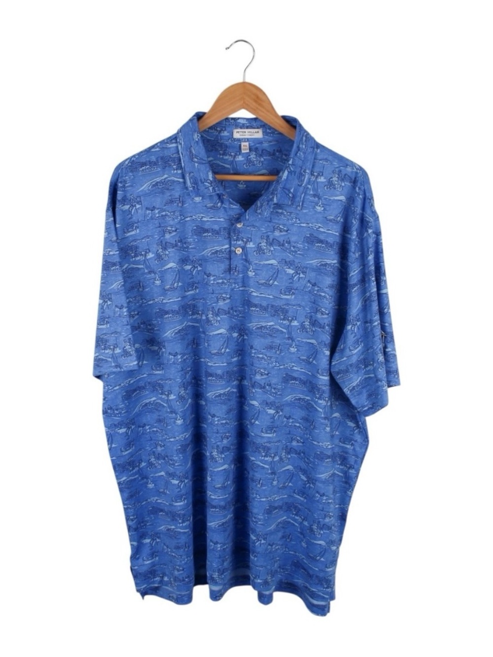 Peter Millar Polo Shirt Italian Escape Scenic Print Blue Short Sleeve Mens XXL